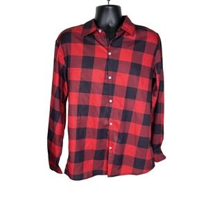 Men’s Black & Red Plaid Linen Feeling Long sleeved shirt Size L  NWOT